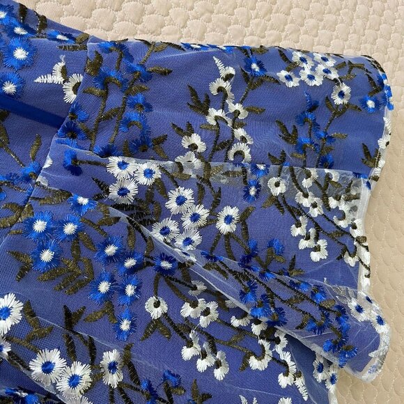 NWT $498 BRONX & BANCO Blue & White Floral Embroidered Mesh Cocktail Dress L 8 - Picture 9 of 12